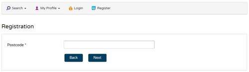 A screenshot of the postcode section of the Public Access registration form