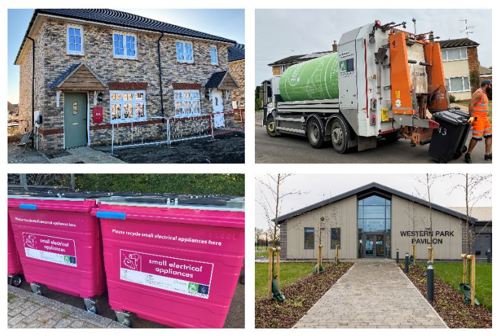 Electric bin lorry, pink wee bins, new council homes