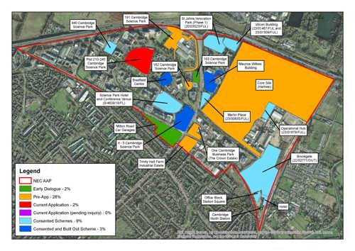 map to show the locations of development proposals across North East Cambridge